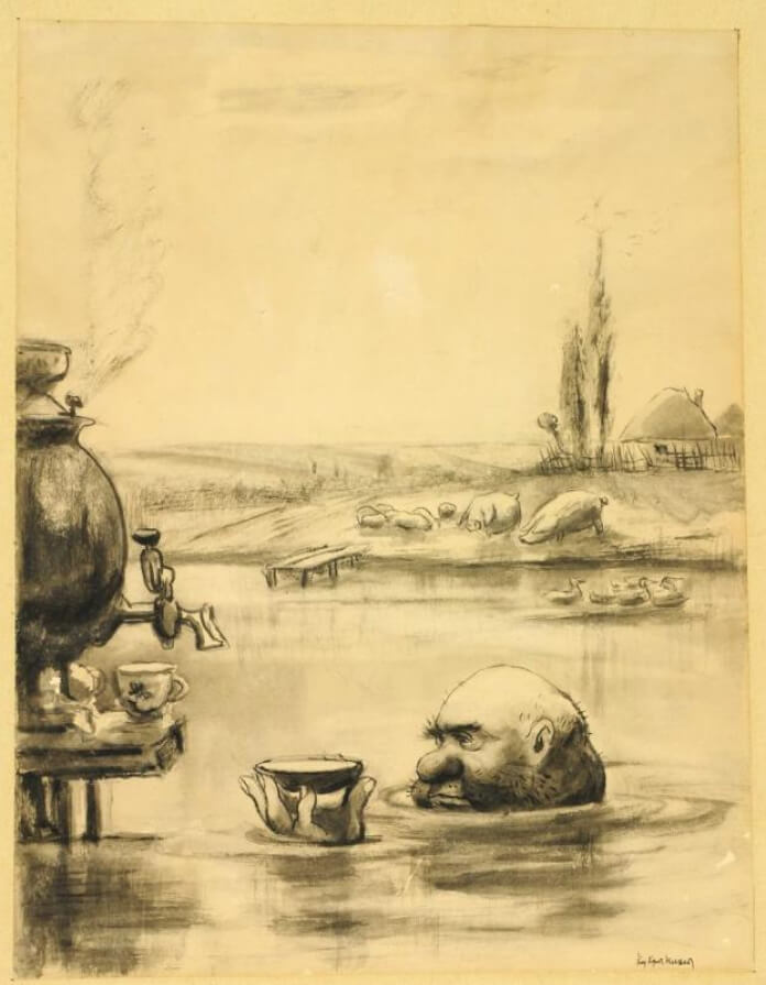 Иллюстрация для книги «Повесть о том, как поссорился Иван Иванович с Иваном Никифоровичем». Худ. — Кукрыниксы. Конец 1930-х