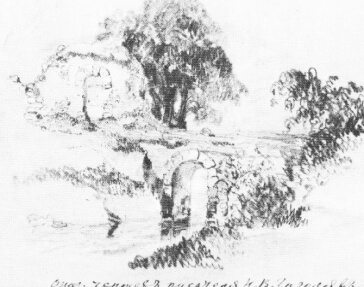 Государственный Литературный музей. Рисунки русских писателей. Николай васильевич Гоголь. Итальянский пейзаж. 1840-е гг. арочный тоннель Внизу под рисунком надпись чернилами: Ориг. чертеж писателя Н. В. Гоголя в Италии