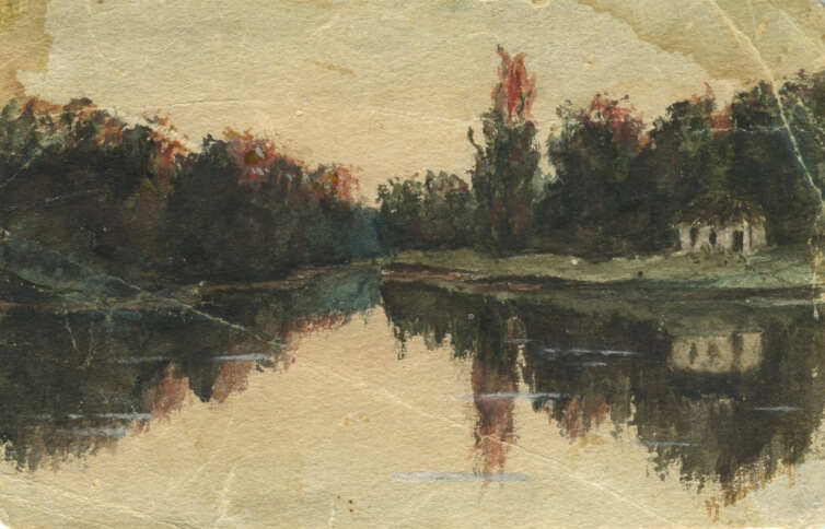 В. Н. Быков. Миниатюра графическая. Пруд в Яновщине. Начало XX вв. 