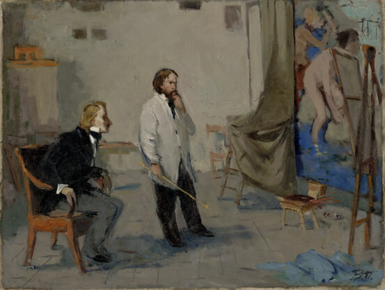 Виктор Прибыловский. Гоголь в мастерской Иванова в Риме. Эскиз. 1946. Из собрания Государственного музея истории российской литературы имени В. И. Даля