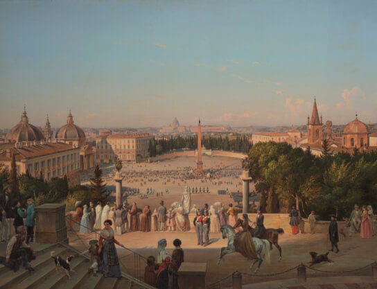 Вид на Пьяцца дель Пополо с холма Пинчио в Риме. Худ. — А. И. Иванов. 1854